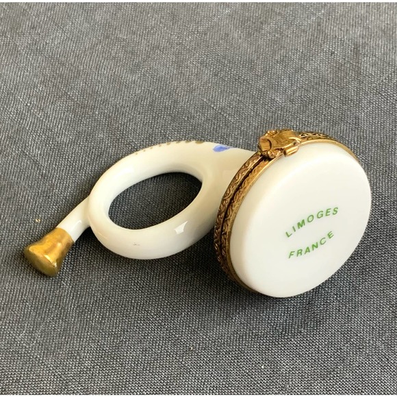 VTG Signed Limoges France French Horn Trinket Box Peint Main Herend Fishnet - Picture 5 of 8